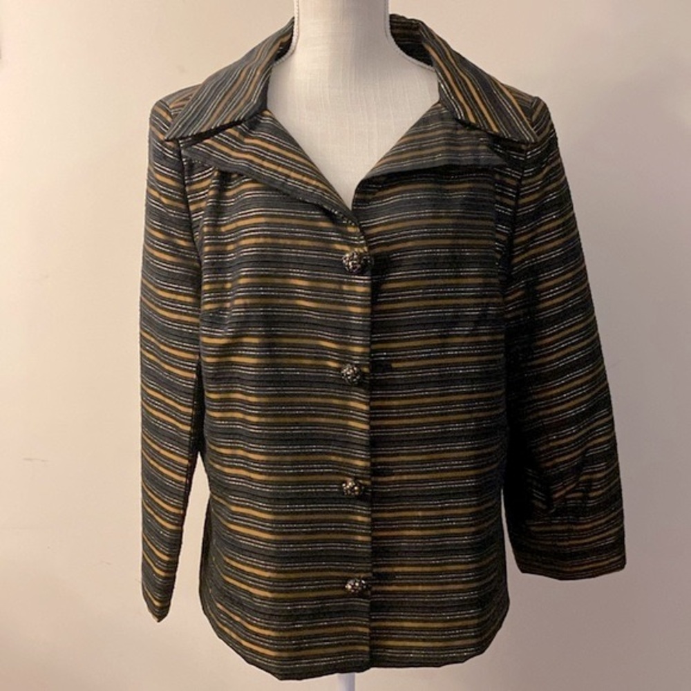 Victor Costa woman’s vintage formal metallic blazer jacket, linear pattern 18